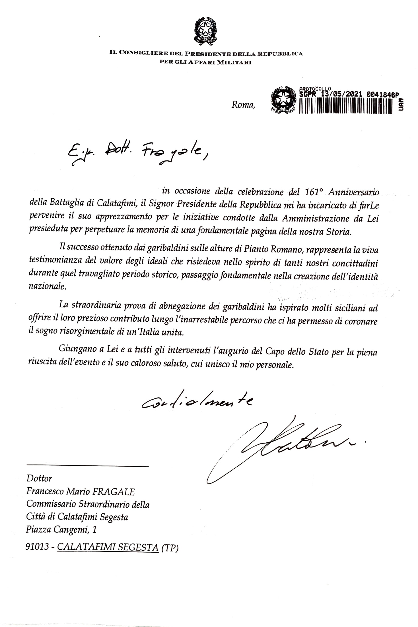 lettera mattarella pianto romano